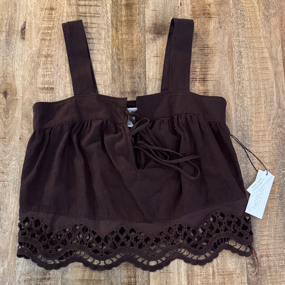 Rachel Zoe Brown Lace-Trim Tank Top